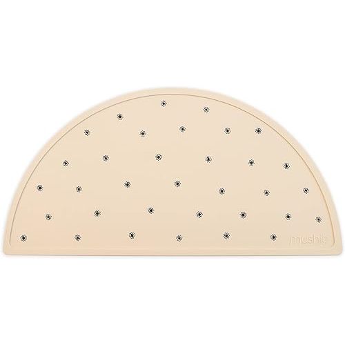mushie Silicone Placemat for Kids | BPA-Free Non-Slip Design (Black Daisy)