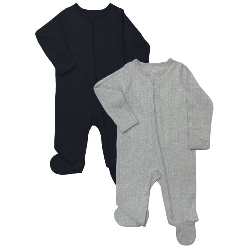 Wonder Nation Baby Gender Neutral Zip Front Footed Sleep N Play Pajamas, 2-Pack, Sizes Preemie-6/9 Months