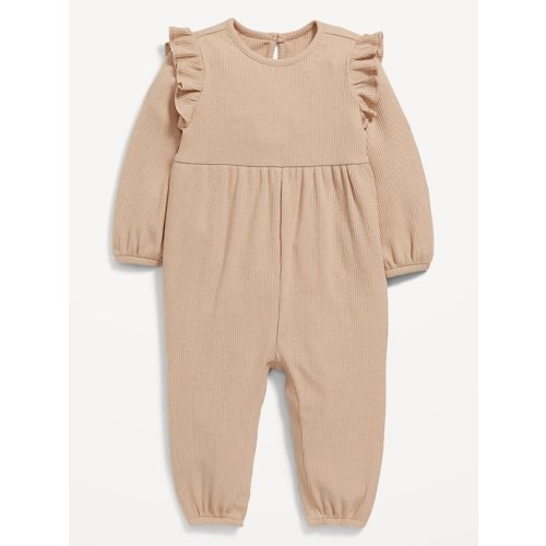 6-12 months Long-Sleeve Rib-Knit Ruffle-Trim Jumpsuit for Baby