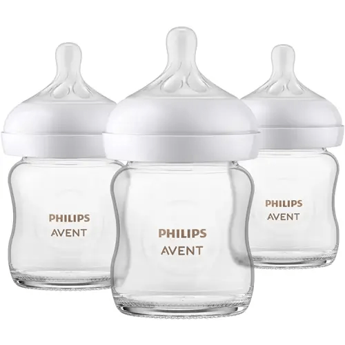 Philips Avent Glass Natural Baby Bottle With Natural Response Nipple, 4oz, 3 pack, SCY910/03, Clear