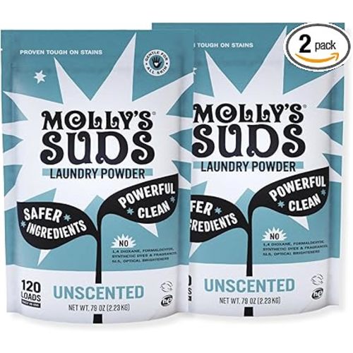 Molly's Suds Original Laundry Detergent Powder | Clean Laundry Detergent Powder for Sensitive Skin | Simple, Effective Ingredients, Stain Fighting | 240 Loads (Unscented)