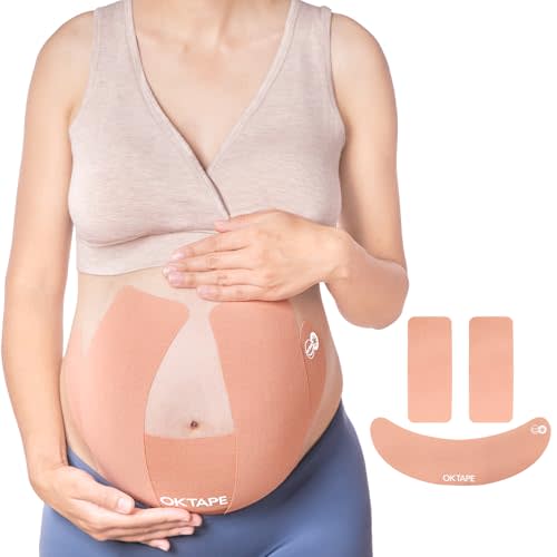OK TAPE Pregnancy Belly Band Tape, for Belly Pain, Back Pain Relief, Swelling Relief, Non-Irritant Physical Belly Support Tape for Pregnant Women, Precut 12 Strips, 4 Sets - Week 27 Onwards