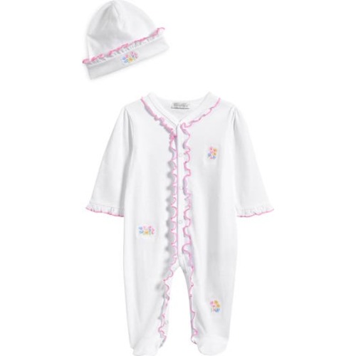 Ruffle Pima Cotton Footie & Hat Set, 0-3M