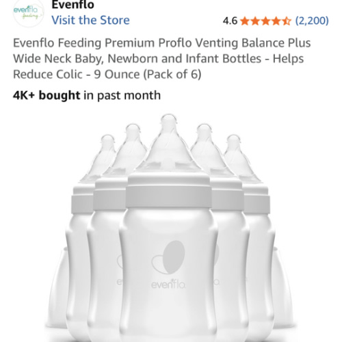 Evenflo Feeding Premium Proflo Venting Balance Plus Wide Neck Baby, Newborn and Infant Bottles - Helps Reduce Colic - 9 Ounce (Pack of 6)