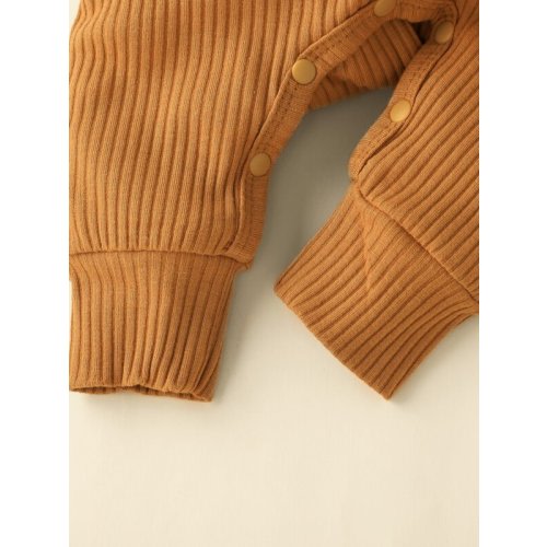 Baby Button Half Placket Ribbed Knit Jumpsuit