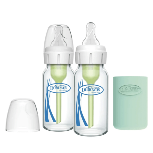 Dr. Brown's Natural Flow Anti-Colic Options+ Narrow Glass Baby Bottle with Silicone Sleeve, 2-Pack