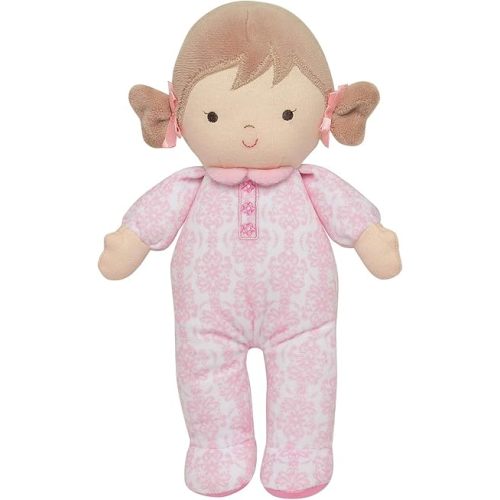 Little Me Plush 11 inch Baby Doll with Rattle, Brigitte (Floral Damask, Pink)