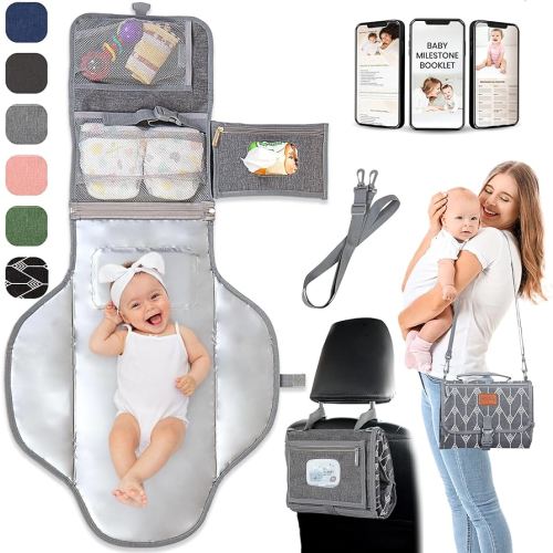 Portable Changing Pad for Baby Shower Gifts & New Mom Gifts, Travel Diaper Changing Pad for Newborn, Large Waterproof Baby Changing Mat, Foldable & Detachable Diaper Changing Station by Pillani