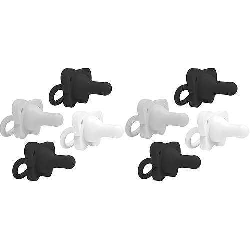 Dr. Brown's HappyPaci 100% Silicone Baby Pacifier, Contoured One-Piece Design, Gray, Black, White, 0-6m, BPA-Free, 8-Pack