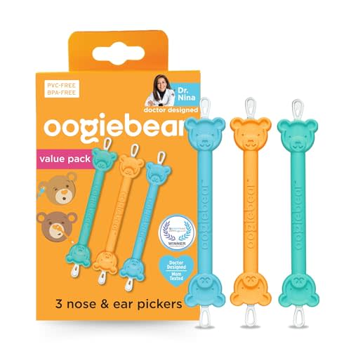 oogiebear: Baby Nose Cleaner & Ear Wax Removal Tool - Safe Booger & Earwax Removal for Newborns, Infants, Toddlers - Dual-Ended - Essential Baby Stuff, Diaper Bag Must-Have - 3 Pack with a Pouch