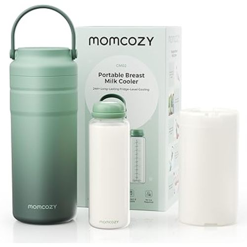 Momcozy Portable Breast Milk Cooler Lite, Dual-Layer Insulation for 24H Cooling, Travel & Outdoor Friendly with Compact Design, 12Oz Capacity Travel Breastmilk Chiller with Storage Bottles