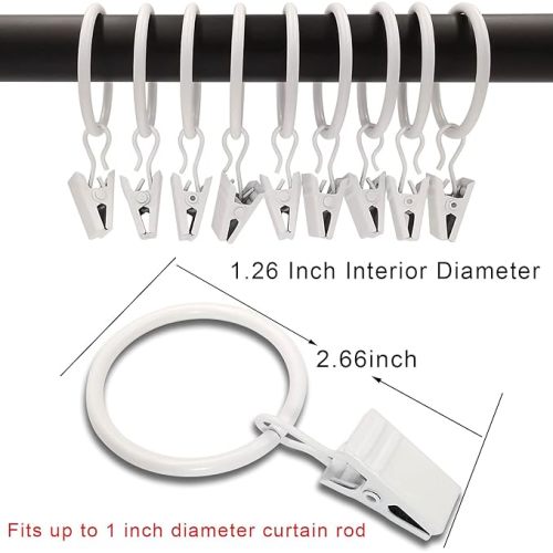 40 Pack Curtain Rings with Clips, Curtain Clip Rings Hooks, Bow Hanger Clips for Hanging Drapery Drapes Bows, Ring 1.26 inch Interior Diameter, Fits up to 1" Rod, White