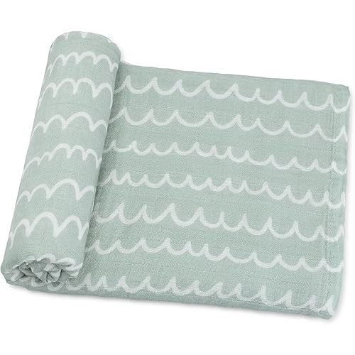 Comfy Cubs Muslin Swaddle Blankets Pack of 1 - 47 x 47 Inch Soft Cotton Baby Blanket Set, Large Multipurpose Wraps for Newborns - Self-Soothing Swaddles for Newborns - Green Doodle