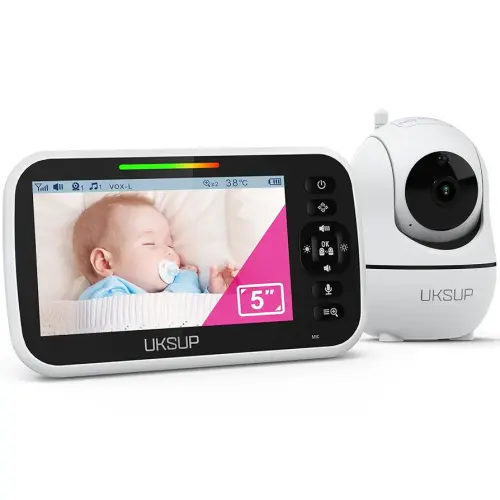Baby Monitor with Camera and Audio- Video Baby Monitor with 960ft Long Range, Remote Pan-Tilt-Zoom, Night Vision, Temperature Sensor, 2-Way Talk, 8 Lullabies, 30-Hour Battery & No WiFi
