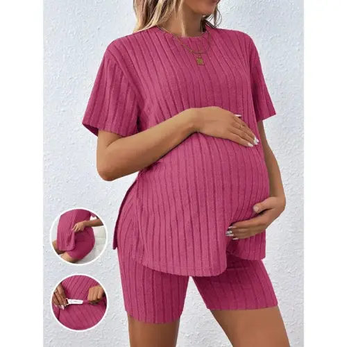 Loose Round Neck T-Shirt And Elastic-Waist Shorts Set With Adjustable - TikTok Shop