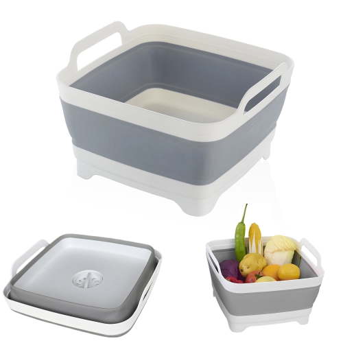 UHIAGREE Collapsible Dish Basin with Drain Plug,2.4 gal Foldable Camping Sink,Bottle Wash Tub(Gray)