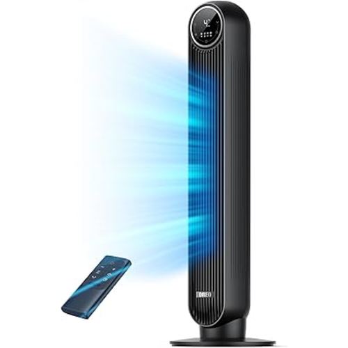 Dreo Tower Fan for Bedroom, 25ft/s Velocity Quiet Floor Fan, 90° Oscillating Fans for Indoors with 4 Speeds, 4 Modes, 8H Timer, Standing Fans, Bladeless Fan, Black, Nomad One (DR-HTF007)