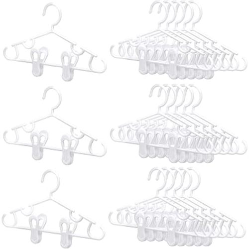 Hsei 60 Packs Baby Hangers with Clips Toddler Hangers Kids Hangers with Clips for Pants Closet Coat Skirts Socks (White)