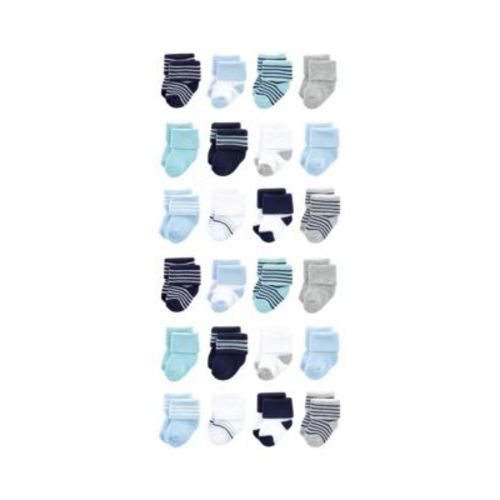 Baby Boys Cotton Rich Terry Socks 24-Pack, Mint Navy Stripes, 0-6 Months