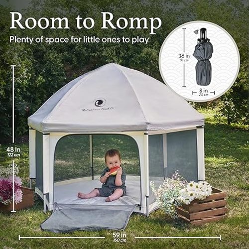 POP 'N GO PLAYPEN - Indoor & Outdoor Baby Playpen for Babies and Toddlers - Baby Beach Tent, Foldable, Portable W/Canopy, Travel Bag, & Mosquito Net - Pop Up Pack and Play Tent (Warm Ivory)
