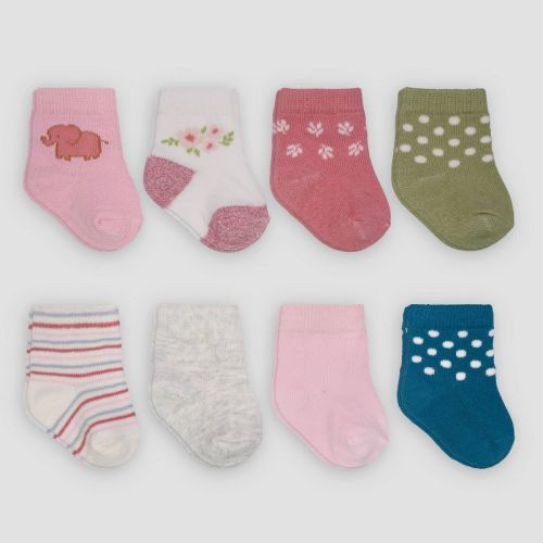 Carter's Just One You® Baby Girls' 8pk Wild Friends Crew Socks - Pink/Blue/Green, Size: 0-3M