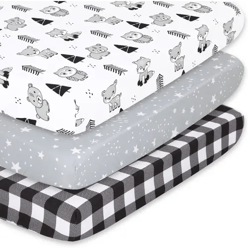 The Peanutshell 3-Pack Fitted Playard Sheets - Soft & Breathable Baby Boy or Girl Mini Crib Sheets, Pack N Play Mattress, Fits Standard Playard Pack Play Mattresses - Woodland