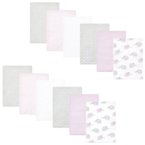 Hudson Baby Infant Girl Cotton Flannel Burp Cloths Bundle, Lilac Elephants, One Size