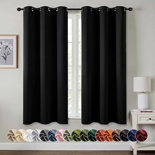 MIULEE Black Blackout Curtains for Bedroom Living Room 63 Inches Long 2 Panels, Thermal Insulated Room Darkening Drapes Solid Grommet Top Noise Reduction Light Blocking Halloween Window Treatments