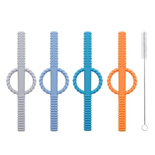 Hollow Teether Tubes,Teething Toys for Babies 0-18 Months,Chew Straws for Infant Toddlers,BPA Free,Freezable(4 Packs)