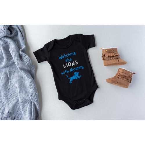 Watching the Lions with Mommy Baby Bodysuit, Detroit Lions Baby Clothing, New Parent Gift, Sunday Football Baby Clothes