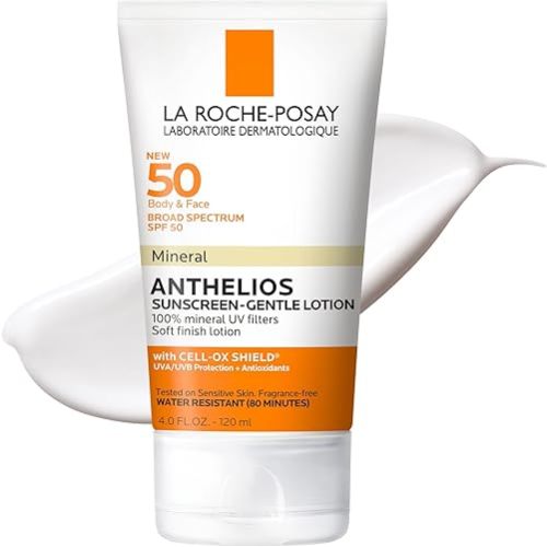 La Roche-Posay Anthelios Mineral Sunscreen SPF 50 Gentle Lotion, Broad Spectrum SPF + Antioxidants, Face & Body Sunscreen, Titanium Dioxide & Zinc Oxide, Oxybenzone Free, Oil Free