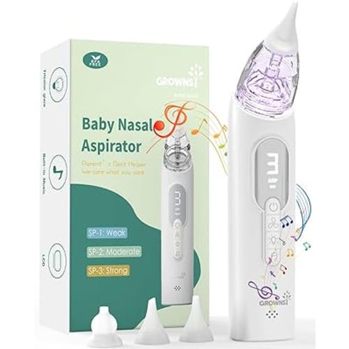 Upgrade Nasal Aspirator for Baby, Rechargeable Baby Nose Sucker, Electric Nose Suction for Baby with Advanced Soothing Music and Light Design, Food-Grade Silicone Tips, 3 Suction Modes