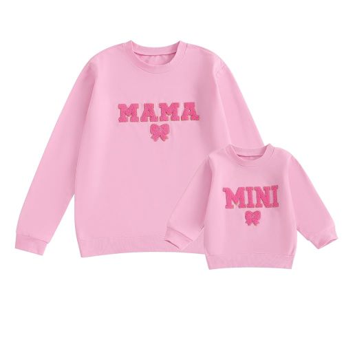 Karwuiio Mommy and Me Fall Outfits Mama and Mini Sweatshirts Family Matching Outfits Letter Print Pullover Sweatshirt Tops