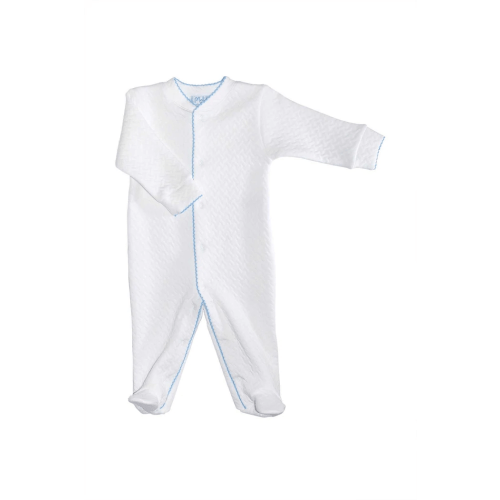 Basketweave Baby Footie - Blue Picot Trim