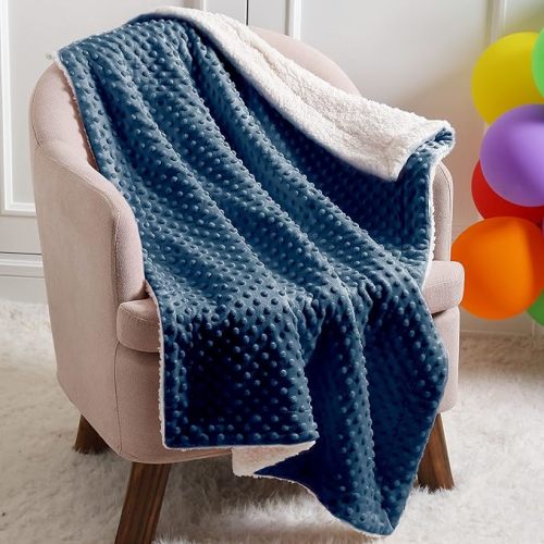 CREVENT Cozy Soft and Warm Sherpa Baby Blanket for Infant Toddler's Crib Cot Stroller Gift for Baby Girls All Season Use(30"X40" Navy Dot)