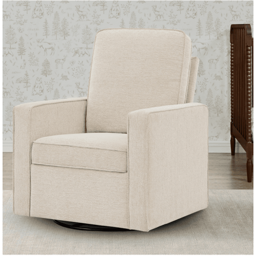 Delta Children Noah Upholstered Swivel Glider with Stain-Resistant Performance Fabric- Greenguard Gold Certified, Almond