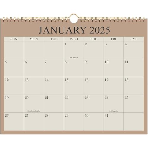 Calendar 2025 - Wall Calendar from January 2025 - June 2026, 18 Months Calendar with Premium Paper, Twin-Wire Binding & Hanging Hook, 8.5" x 11", Beige