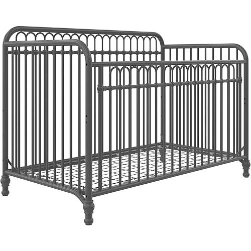 Little Seeds Raven 3-in-1 Convertible Metal Crib, JMPA Certified, Gray