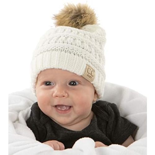 Funky Junque Exclusives Baby Infant Beanie Knit Warm Winter Pom Pom Skull Cap Hat