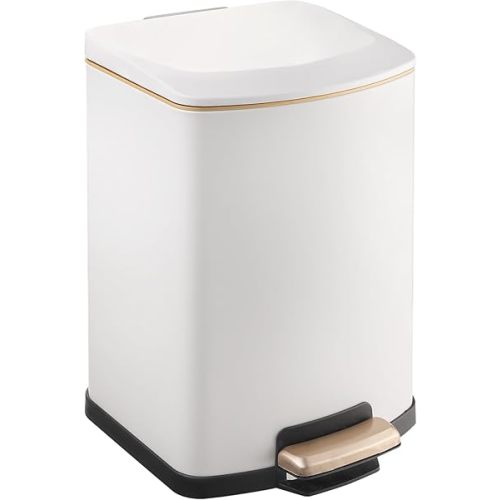 Bathroom Trash Can with Lid Soft Close 4 Gallon Small Kitchen Stainless Steel Garbage Can Rectangle Trash Bin for Narrow Office Kitchen Bedroom (Matte White)