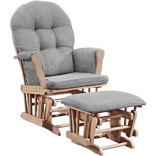 Angel Line Windsor Glider and Ottoman, Natural and Gray