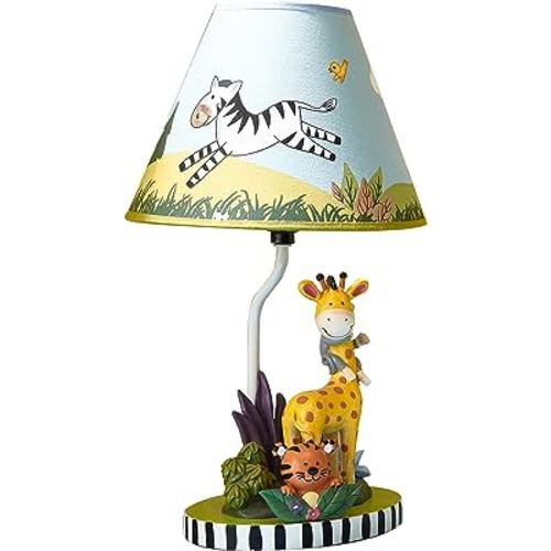 Fantasy Fields - Sunny Safari Animals Thematic Kids Table Lamp, for Girls & Boys Rooms with Printed Zebra Lampshade & Sculpted Monkey, Giraffe, & Tiger Base, Jungle Lamp for Nurseries & Baby Rooms