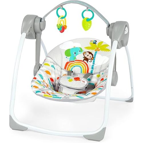 Bright Starts Portable Compact Automatic Baby Swing with Music, Playful Paradise, Unisex, Newborn +