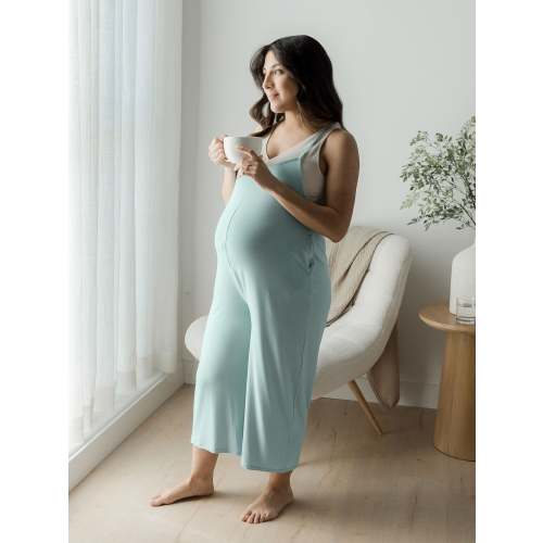 Charlie Maternity & Nursing Romper | Dusty Blue Green