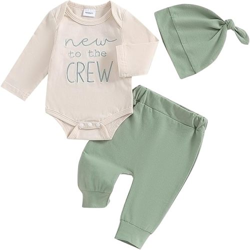 Twopumpkin Newborn Baby Boy Girl Clothes Outfits Short Sleeve Romper Bodysuit Cotton Pants and Hat Coming Home Outfit