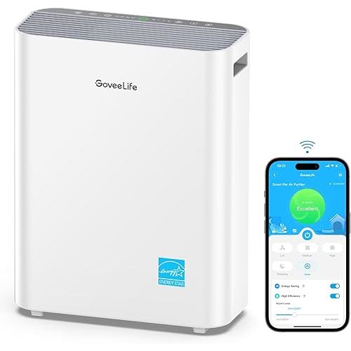 GoveeLife Smart Air Purifiers for Home Large Room, Air Purifiers for Pets with PM2.5 Sensor, Washable Pre-Filter for Pet Hair Lint, 24dB Large Air Purifier with App Control