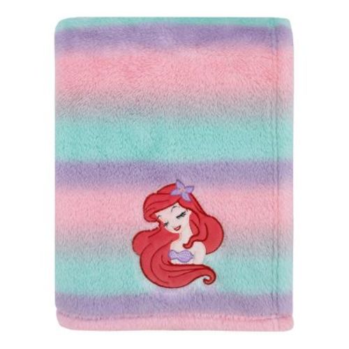NoJo Disney Ariel Watercolor Wishes Pink, Lavender, Aqua, and Orange, One of a Kind Ombre Cuddly Plush Super Soft Baby Blanket