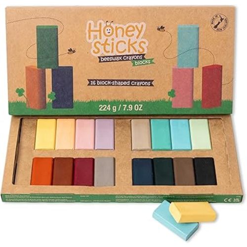 Honeysticks Block Crayons (16 Pack), Non-Toxic, Long-Lasting Jumbo Crayons for Kids, Toddlers, Made from Pure Beeswax and Food-Grade Colors, Ideal for Preschool Art Supplies