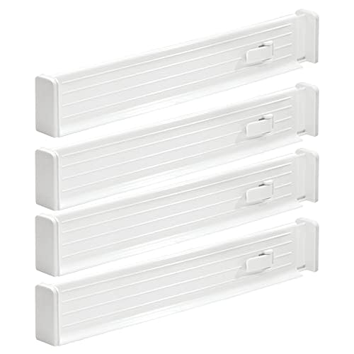 mDesign Expandable Dresser Drawer Divider with Foam Ends, Drawer Divider Locks in Place, Separators for Clothing and Accessories in Closet or Dresser Drawer, Ligne Collection, 4 Pack, White