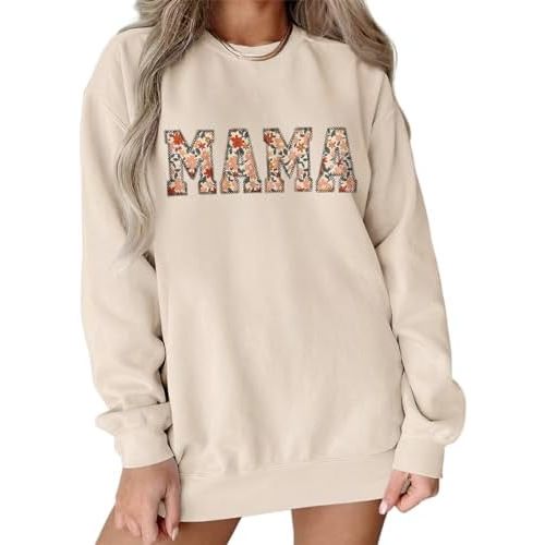 KEKEMI Mama Sweatshirt For Women Crewneck Mama Letter Print Pullover Tops Long Sleeve Mom Life Shirts Casual MAMA Graphic Top
